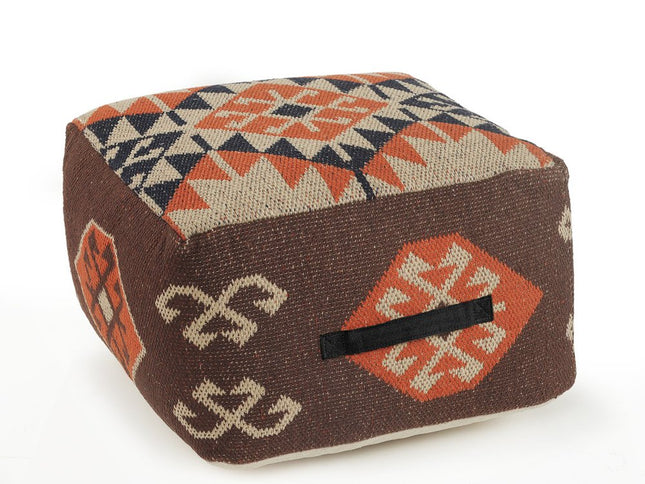 18" Brown Tribal Pouf Ottoman