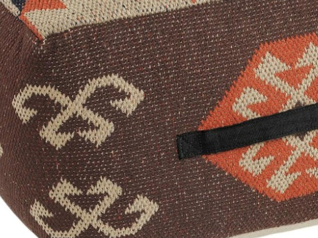 18" Brown Tribal Pouf Ottoman