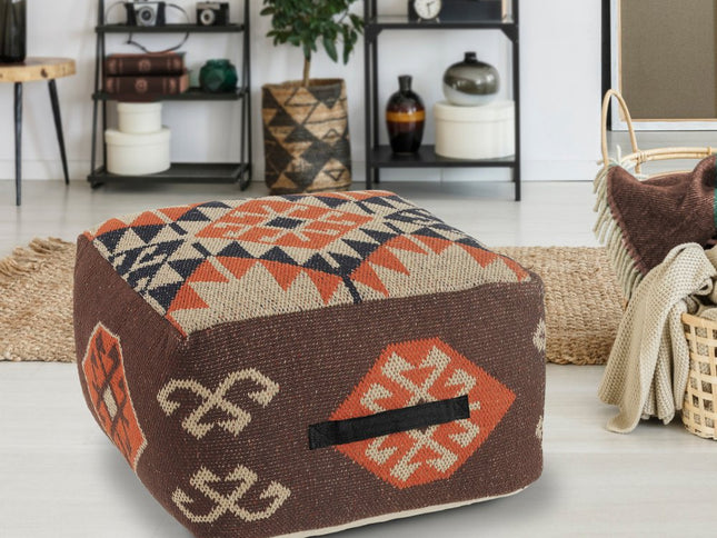 18" Brown Tribal Pouf Ottoman