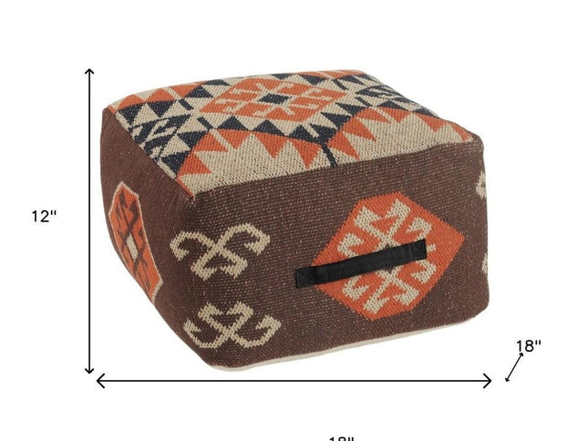 18" Brown Tribal Pouf Ottoman