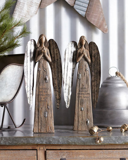 Set Of Two 14" Brown Polyresin Angel Figurine