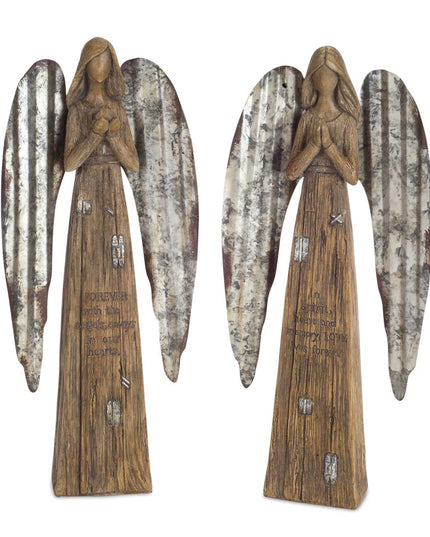 Set Of Two 14" Brown Polyresin Angel Figurine