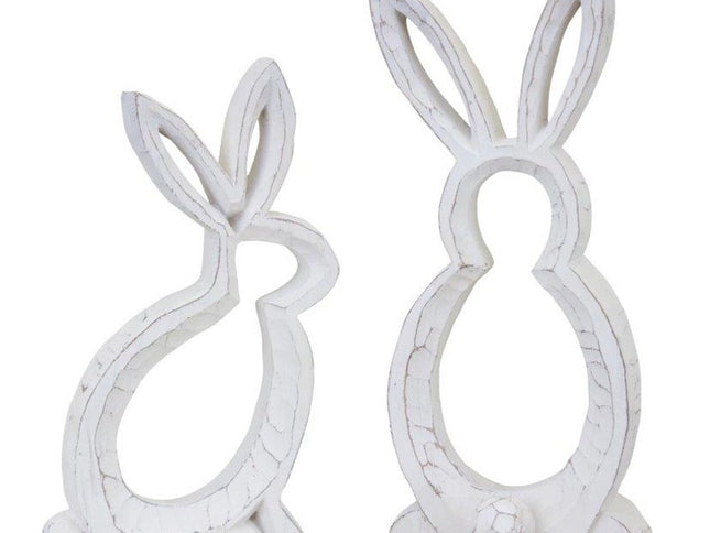 Set of Two White Polyresin Rabbit Statue Tabletop Sculpture