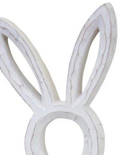 Set of Two White Polyresin Rabbit Statue Tabletop Sculpture