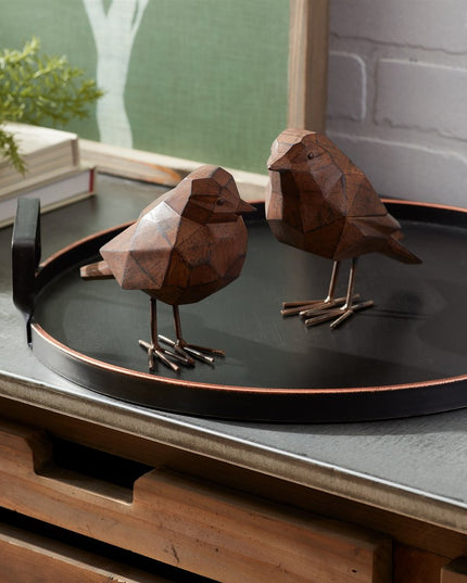 Set of Two Black And White Terracotta Chicken Figurines