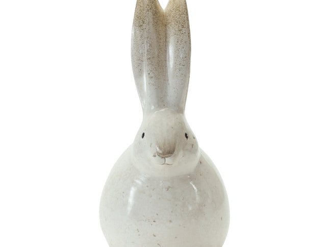 Set of Two White And Brown Terracotta Rabbit Figurines