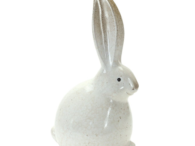 Set of Two White And Brown Terracotta Rabbit Figurines