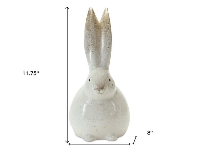 Set of Two White And Brown Terracotta Rabbit Figurines