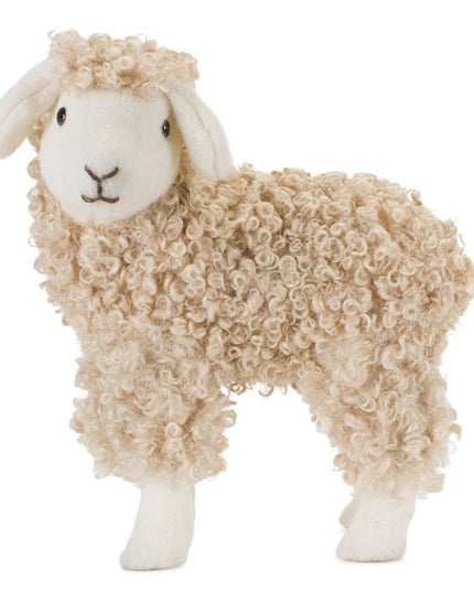 Set of Two Beige And White Plush Sheep Tabletop Sculptures