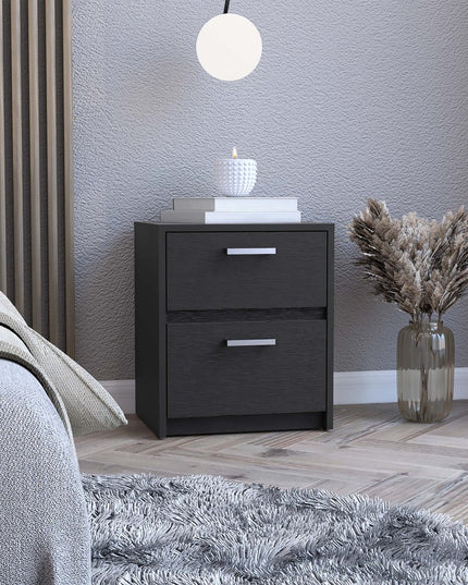 19" Black Wood Two Drawer Nightstand