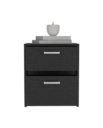 19" Black Wood Two Drawer Nightstand