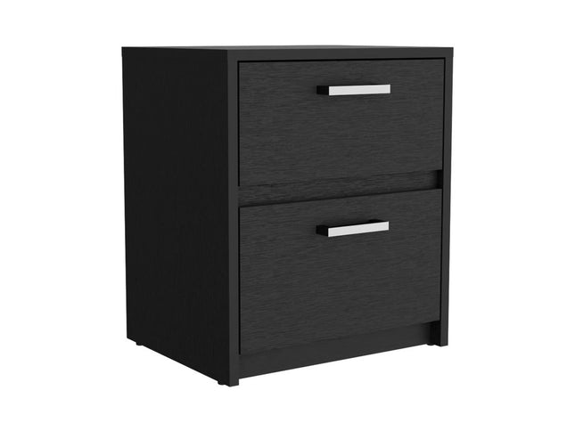 19" Black Wood Two Drawer Nightstand