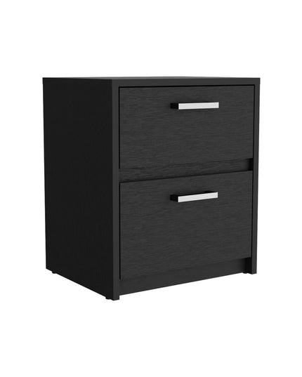 19" Black Wood Two Drawer Nightstand