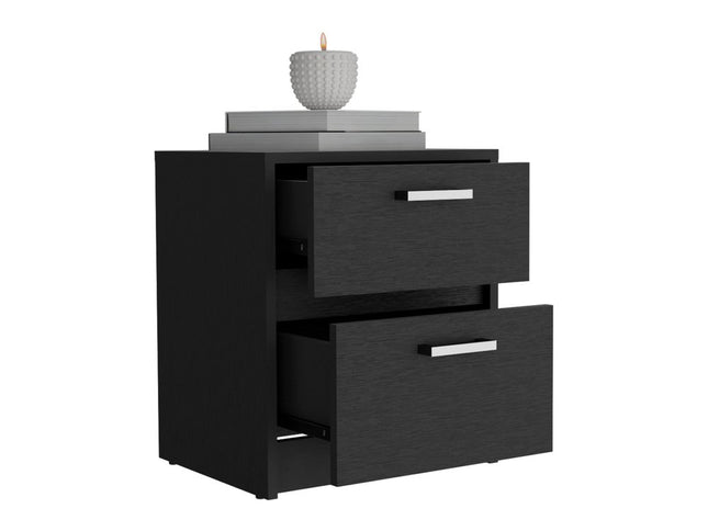 19" Black Wood Two Drawer Nightstand