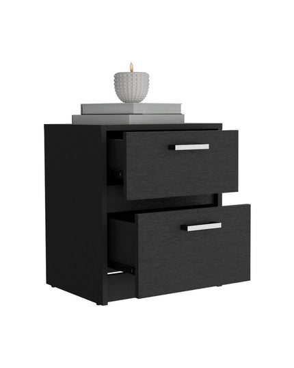 19" Black Wood Two Drawer Nightstand