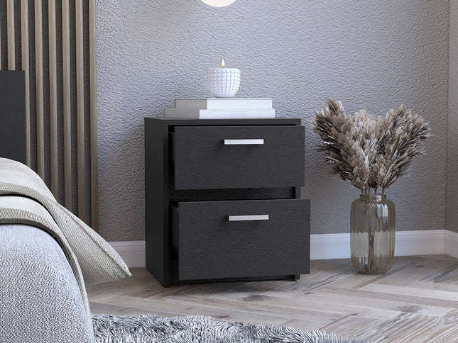 19" Black Wood Two Drawer Nightstand