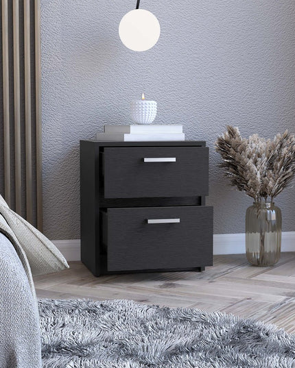 19" Black Wood Two Drawer Nightstand