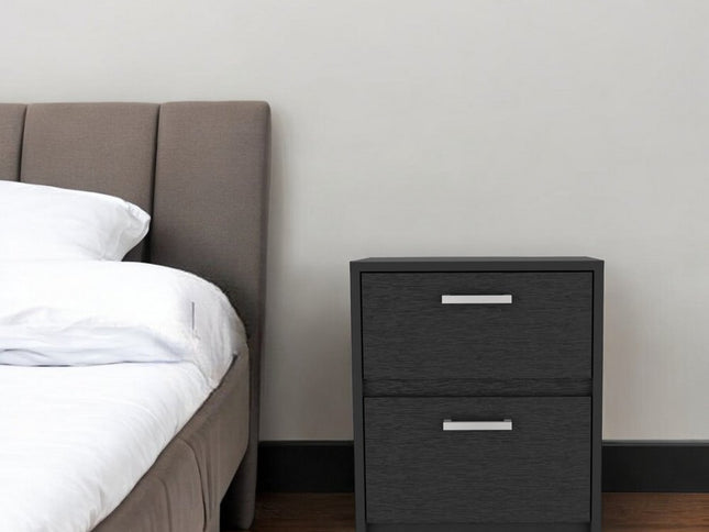 19" Black Wood Two Drawer Nightstand