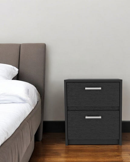 19" Black Wood Two Drawer Nightstand