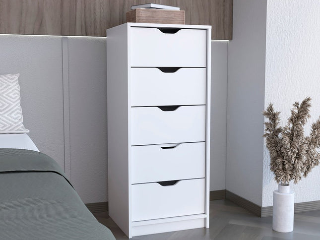 18" White Five Drawer Dresser