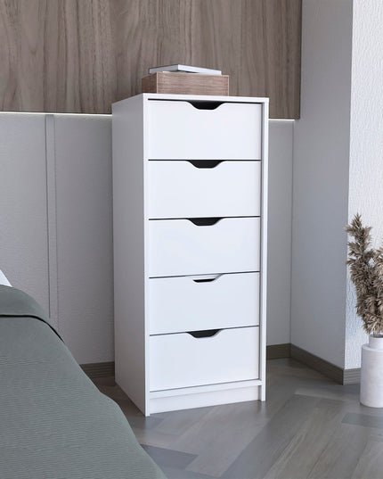 18" White Five Drawer Dresser