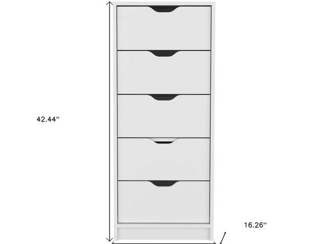 18" White Five Drawer Dresser