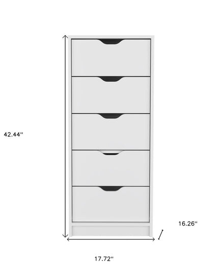 18" White Five Drawer Dresser