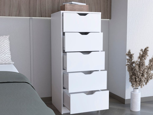 18" White Five Drawer Dresser