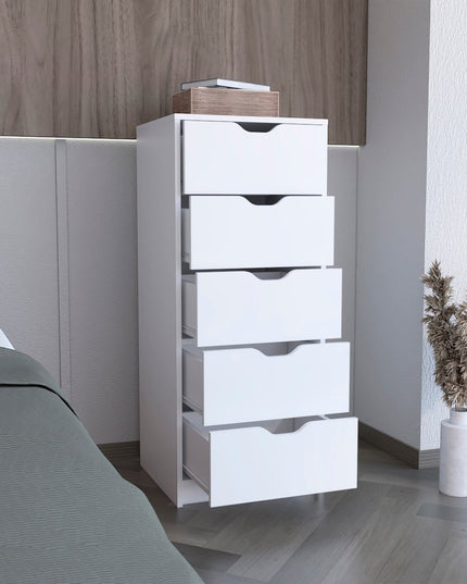 18" White Five Drawer Dresser