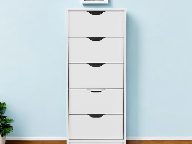 18" White Five Drawer Dresser