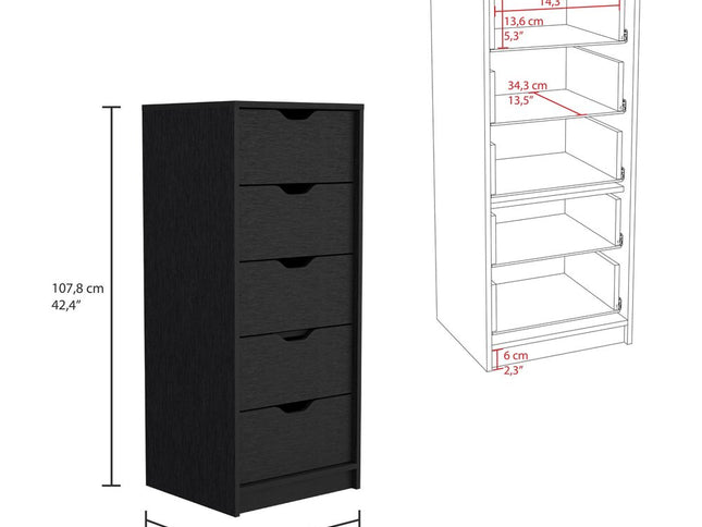 18" White Five Drawer Dresser