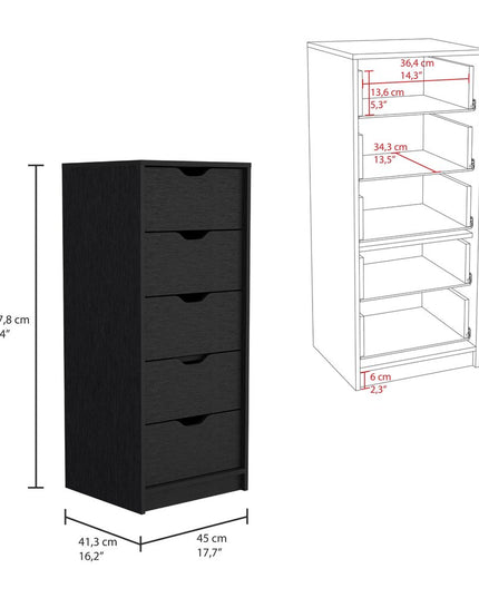 18" White Five Drawer Dresser