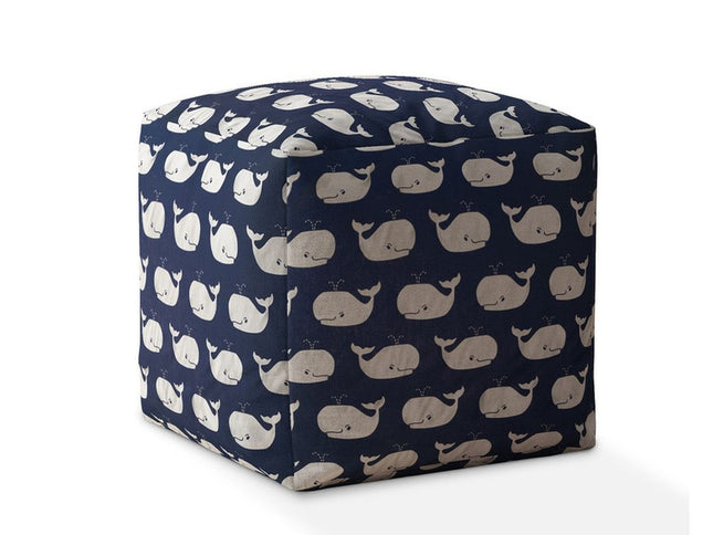 17" Blue Twill Whale Pouf Cover