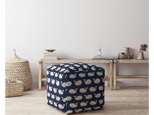 17" Blue Twill Whale Pouf Cover