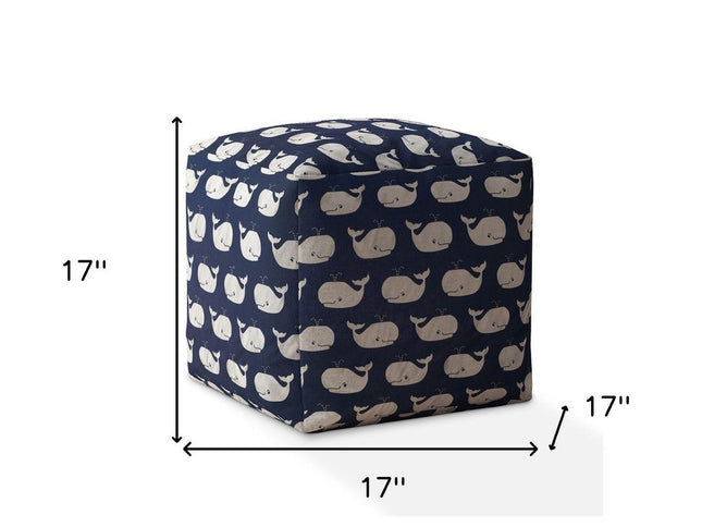 17" Blue Twill Whale Pouf Cover