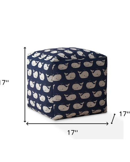 17" Blue Twill Whale Pouf Cover