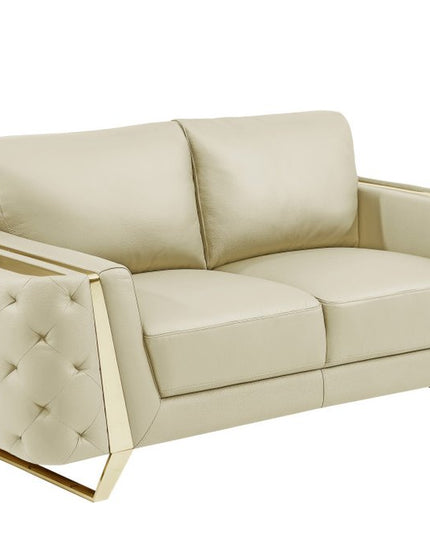 Three Piece Indoor Beige Italian Leather Six Person Seating Set