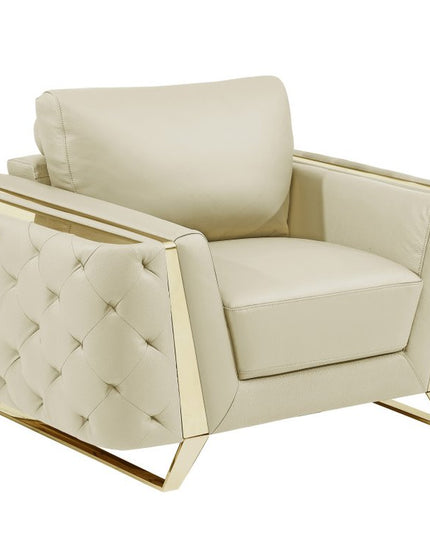 Three Piece Indoor Beige Italian Leather Six Person Seating Set