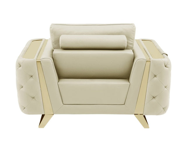 Three Piece Indoor Beige Italian Leather Six Person Seating Set