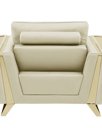 Three Piece Indoor Beige Italian Leather Six Person Seating Set