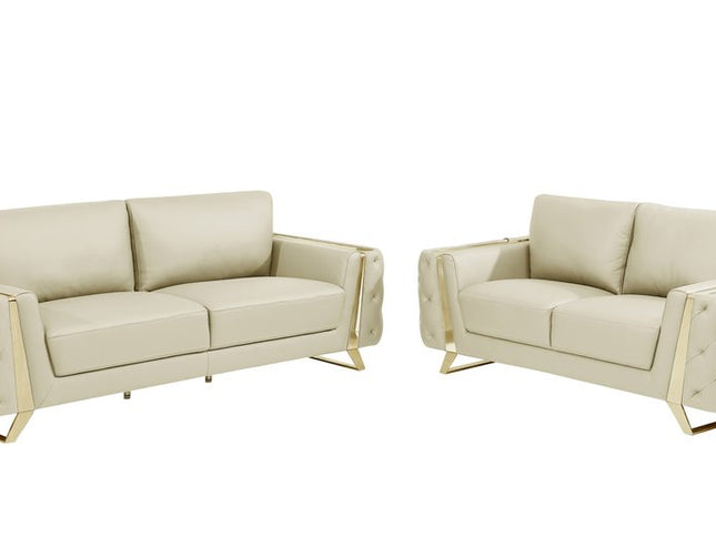 Two Piece Indoor Beige Italian Leather Five Person Seating Set