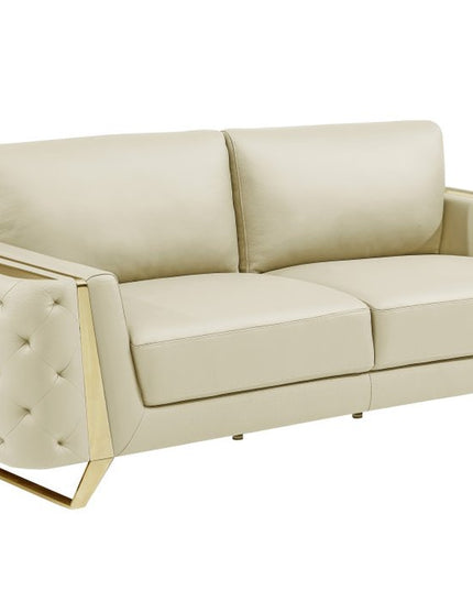 Two Piece Indoor Beige Italian Leather Five Person Seating Set