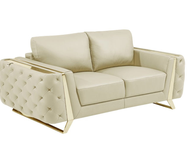 Two Piece Indoor Beige Italian Leather Five Person Seating Set