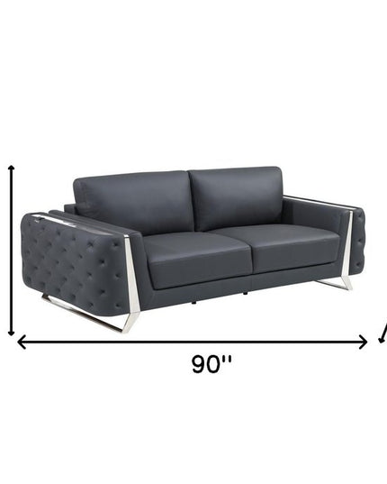 Three Piece Indoor Dark Gray Italian Leather Six Person Seating Set