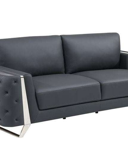 Three Piece Indoor Dark Gray Italian Leather Six Person Seating Set