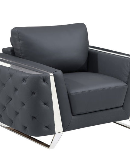 Three Piece Indoor Dark Gray Italian Leather Six Person Seating Set