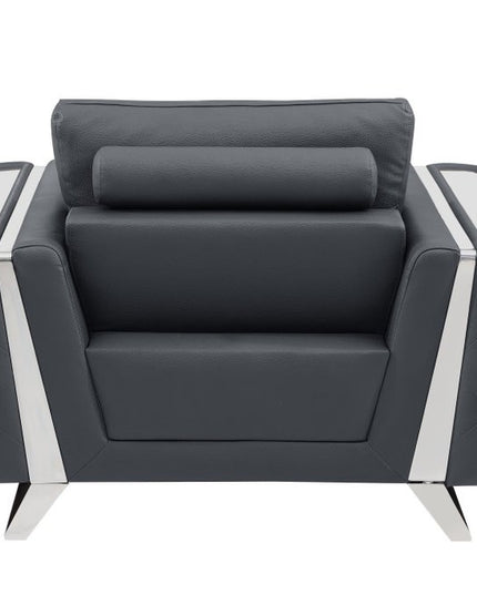 Three Piece Indoor Dark Gray Italian Leather Six Person Seating Set