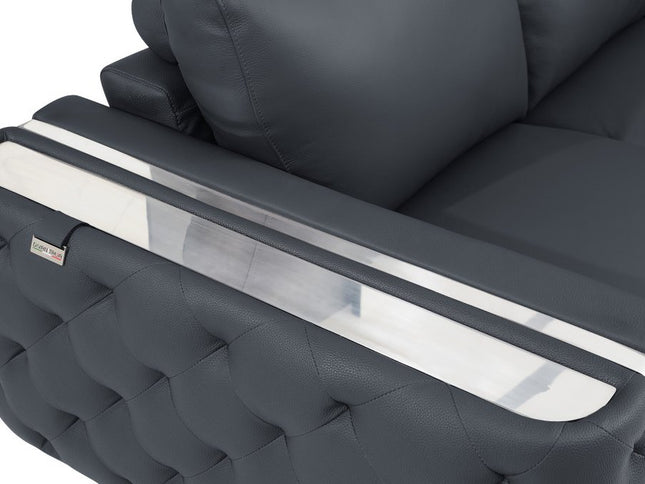 Three Piece Indoor Dark Gray Italian Leather Six Person Seating Set