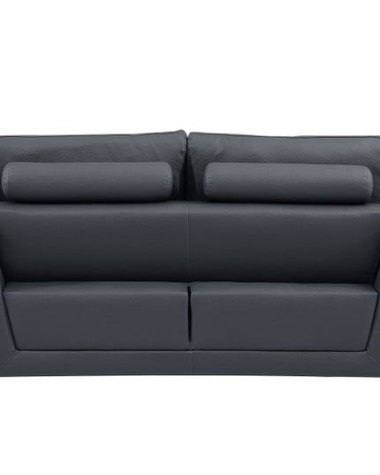 Two Piece Indoor Dark Gray Italian Leather Five Person Seating Set