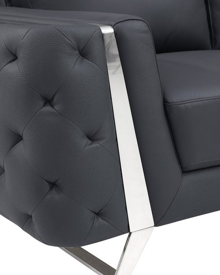 Two Piece Indoor Dark Gray Italian Leather Five Person Seating Set